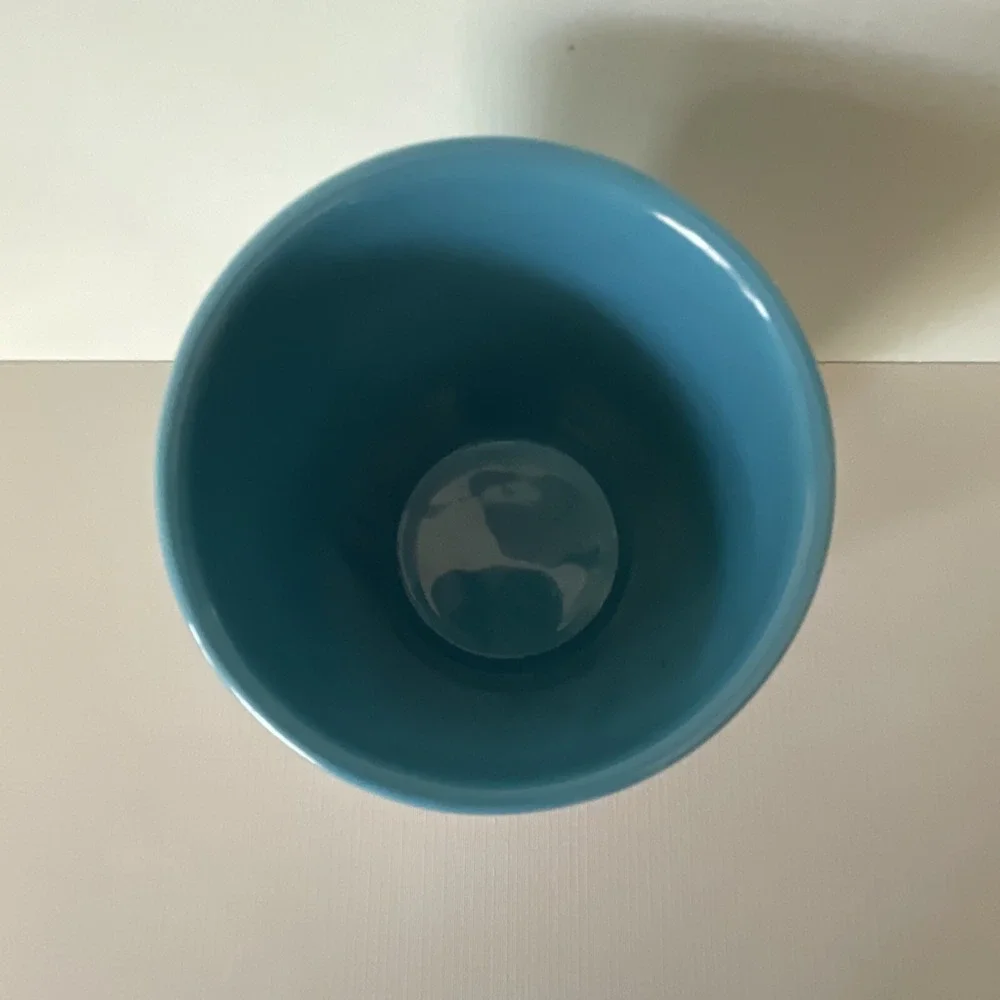 Starbucks TAZO Teal Blue Slant Top No Handle Tea Cup Coffee Mug Asymetrical 2012